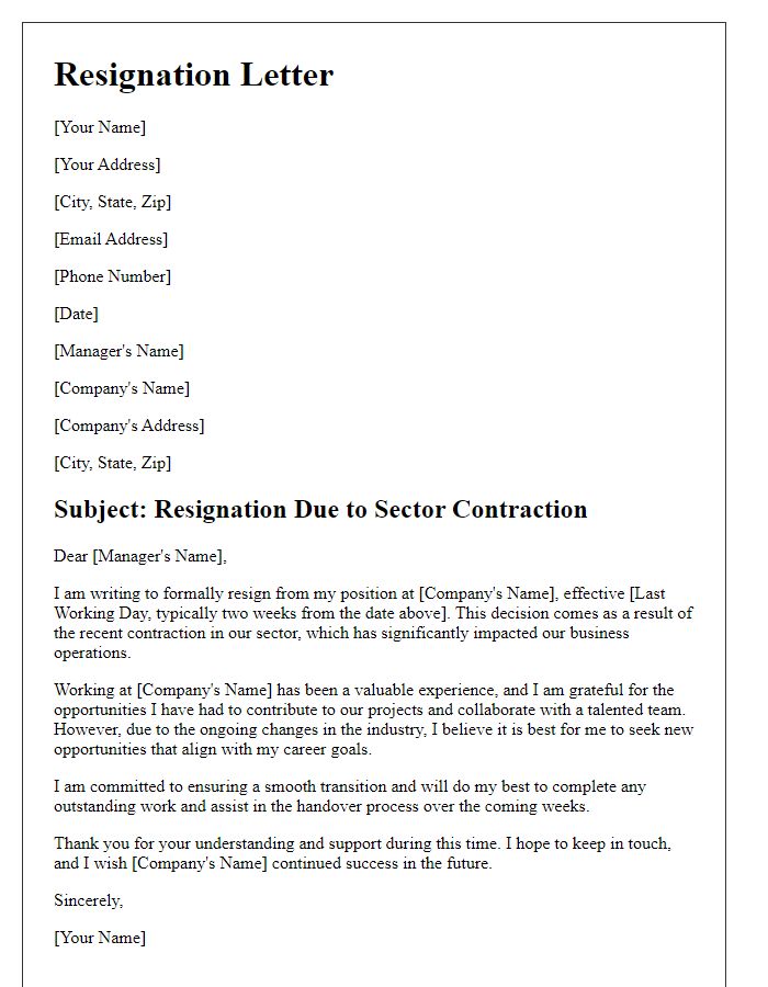 Letter template of resignation resulting from sector contraction