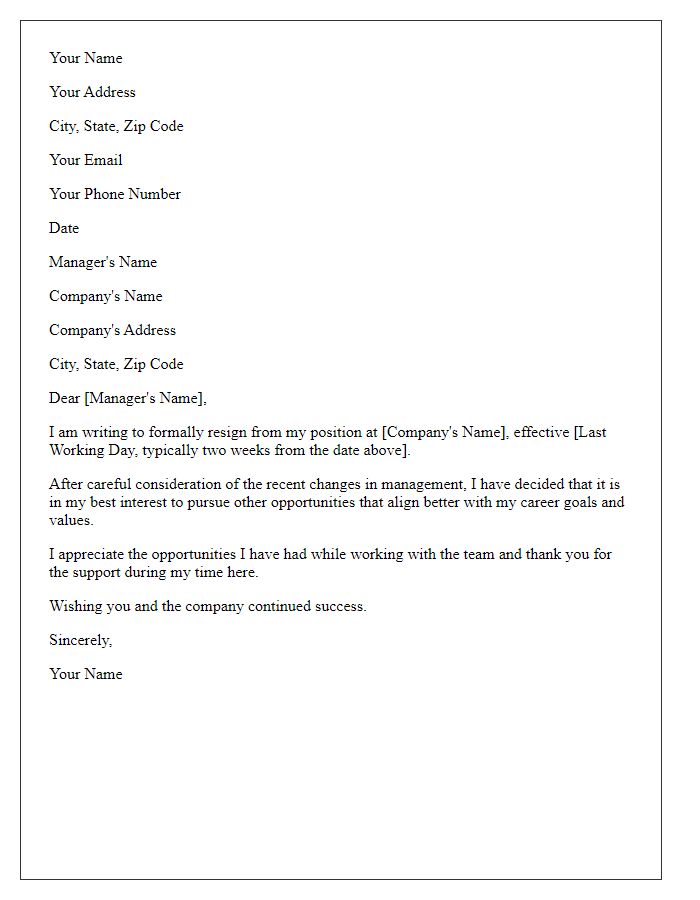 Letter template of resignation in response to new management