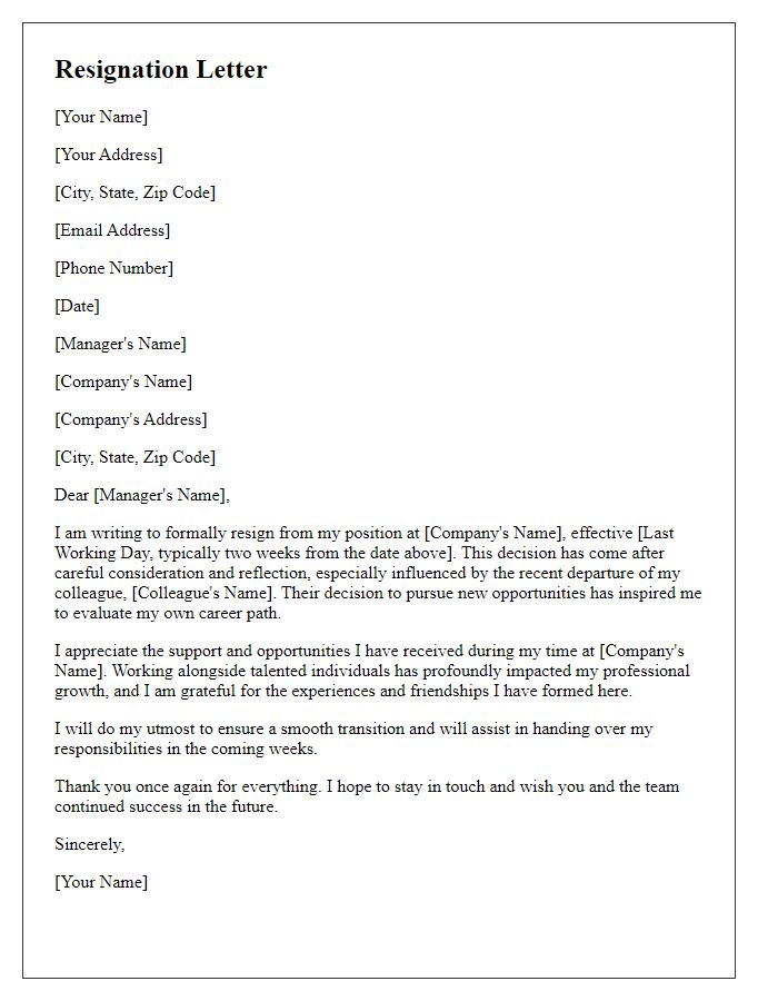 Letter template of resignation inspired by a colleague leaving