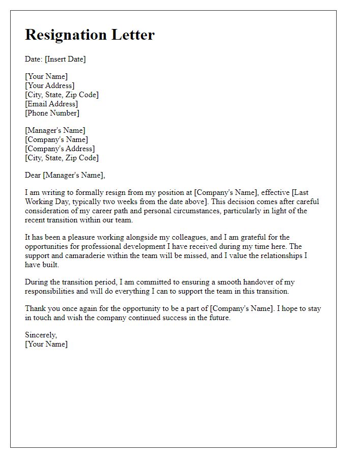 Letter template of resignation resulting from colleague transition