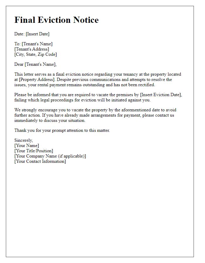 Letter template of final eviction notice for tenants