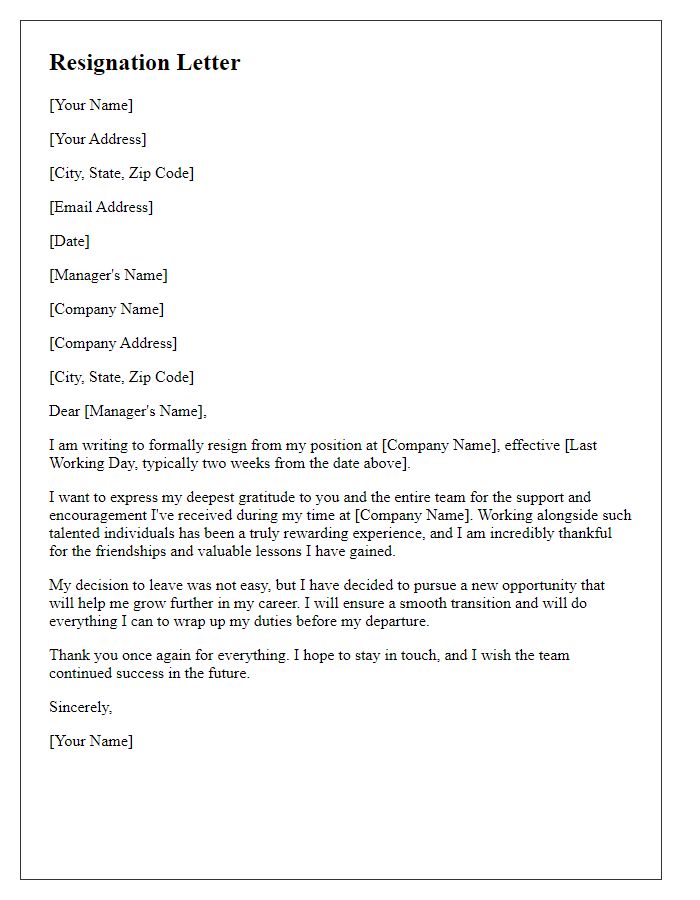 Letter template of resignation with gratitude for team support