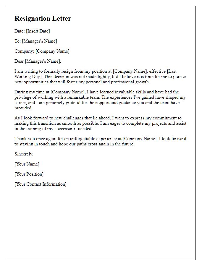 Letter template of resignation highlighting personal growth opportunities