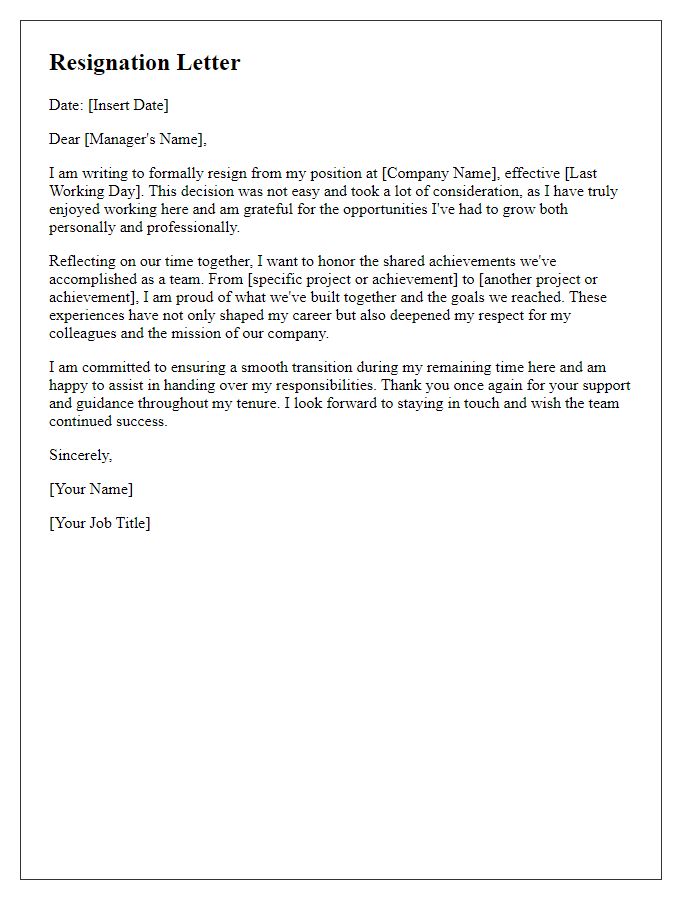 Letter template of resignation honoring shared achievements and goals