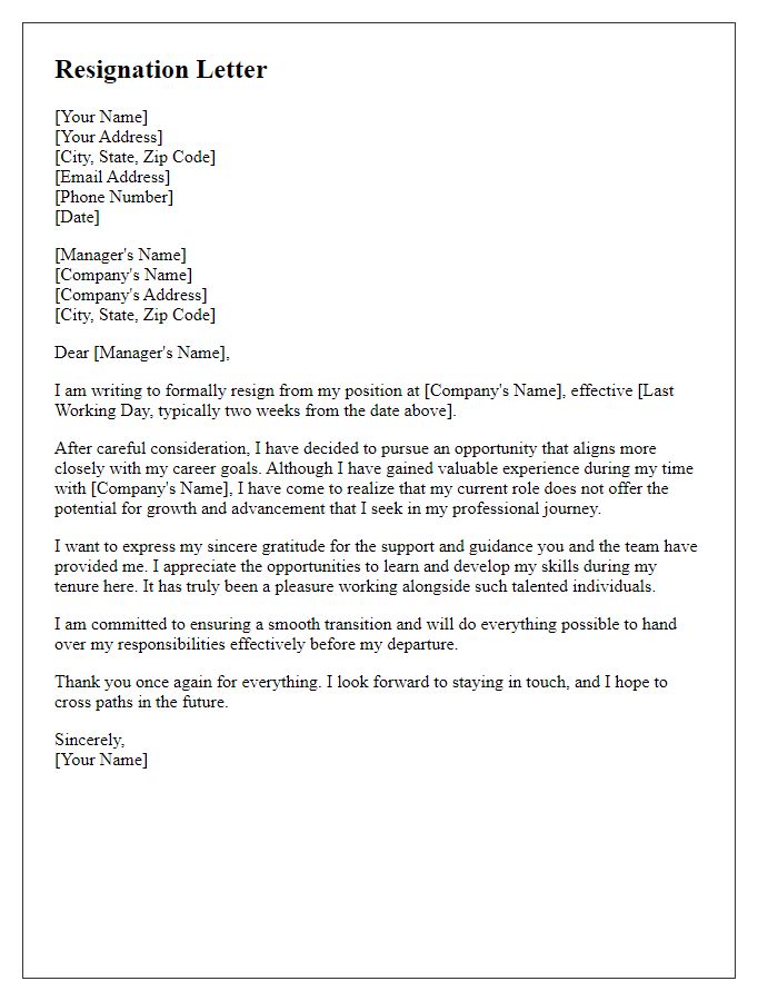 Letter template of resignation focused on career progression limitations