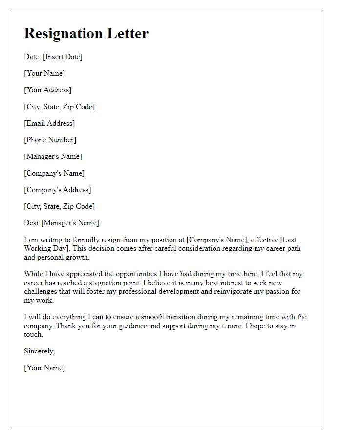 Letter template of resignation highlighting stagnant career path