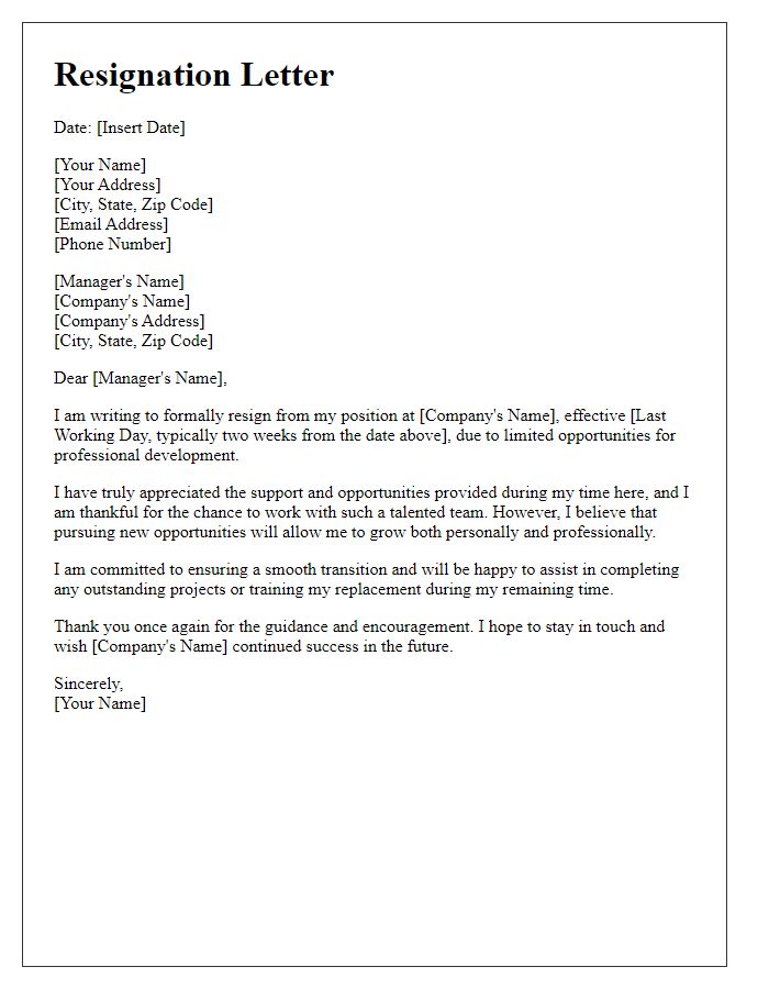 Letter template of resignation for limited professional development