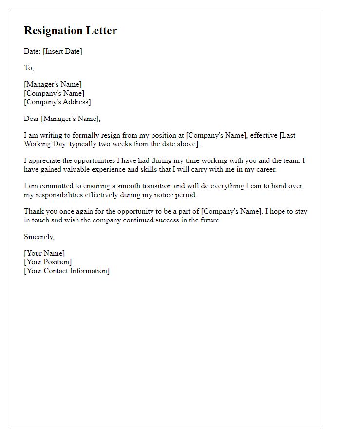 Letter template of resignation with courteous notice period