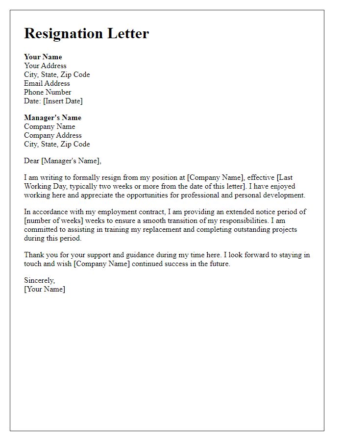 Letter template of resignation with extended notice period