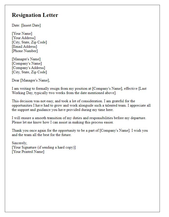 Letter template of resignation with formal notice period