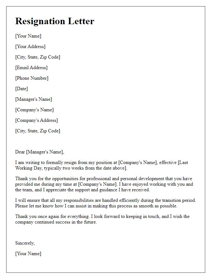 Letter template of resignation with professional notice period