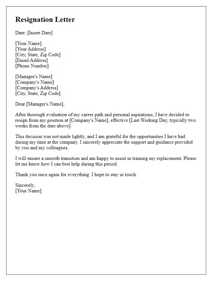 Letter template of resignation after thorough evaluation