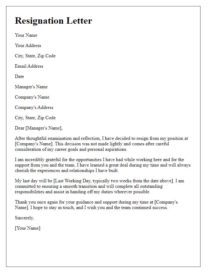 Letter template of resignation after thoughtful examination