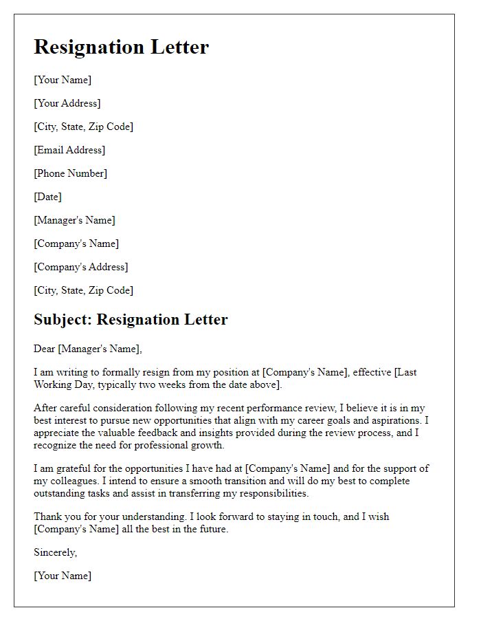 Letter template of resignation following a critical review