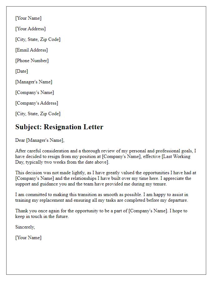 Letter template of resignation in light of full review