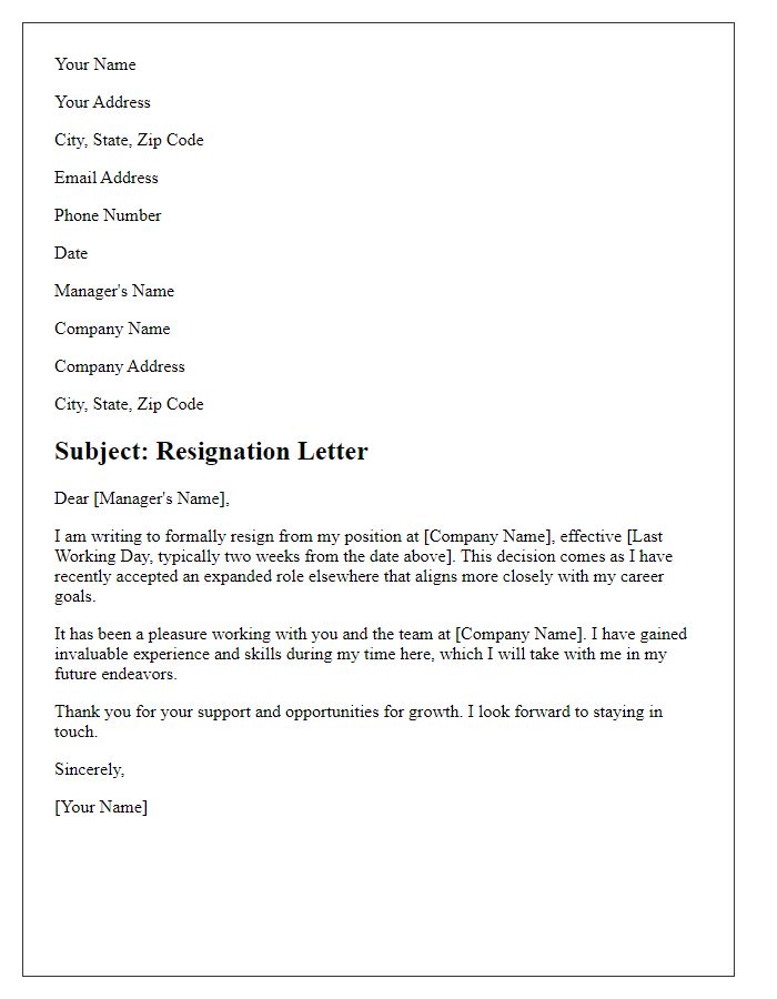 Letter template of resignation resulting from expanded role.