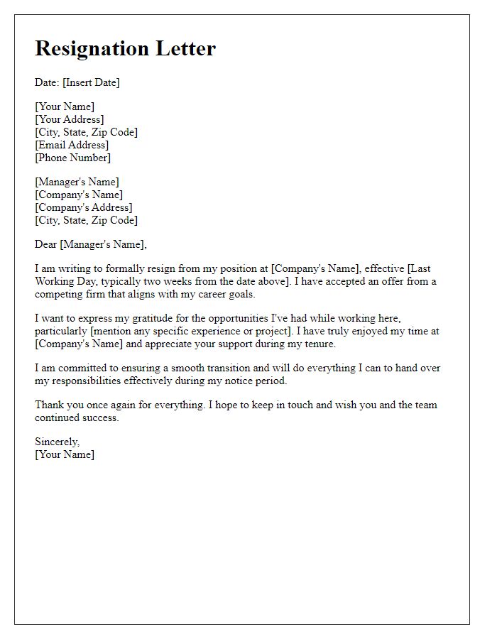 Letter template of resignation following job offer from a competing firm