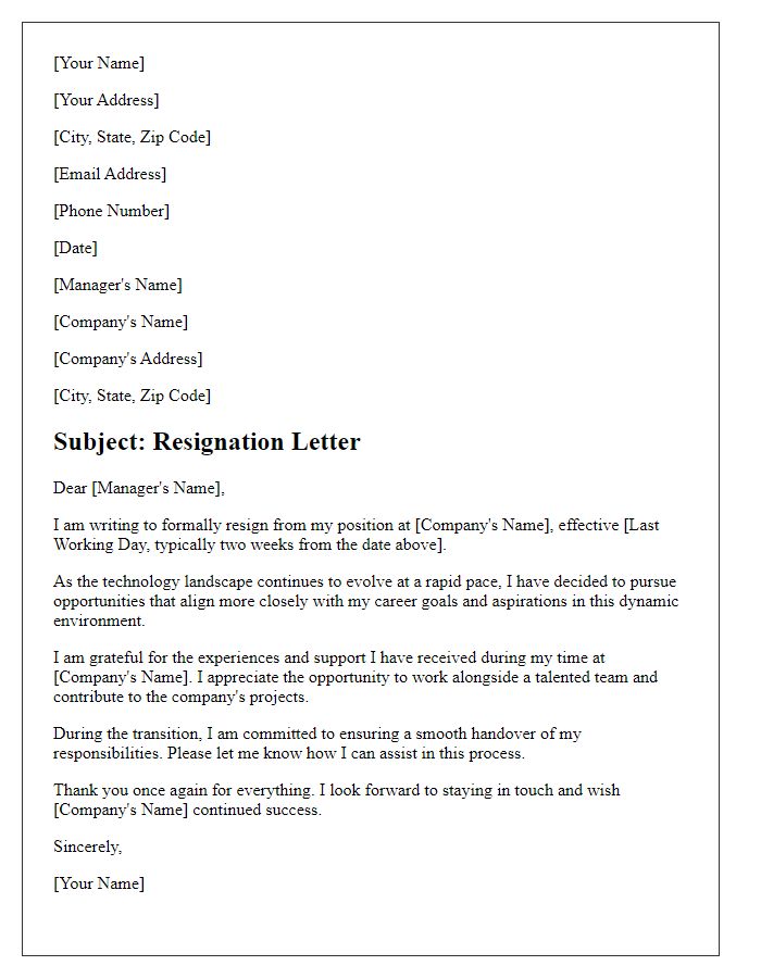 Letter template of resignation due to evolving technology landscape