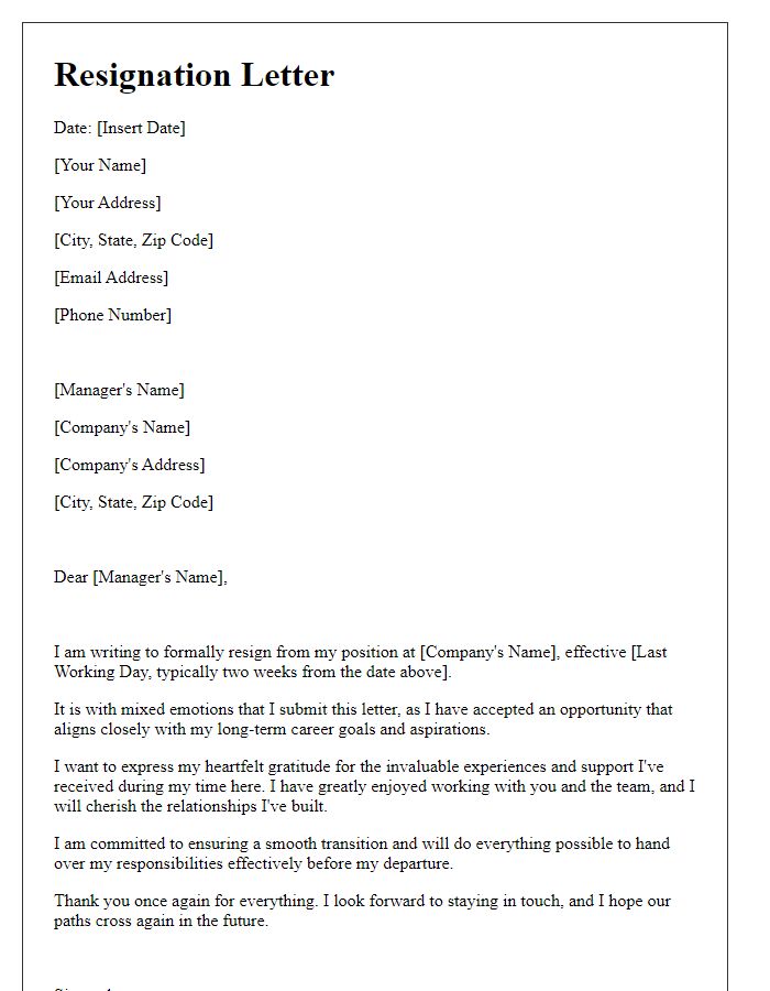 Letter template of resignation from current job for dream opportunity