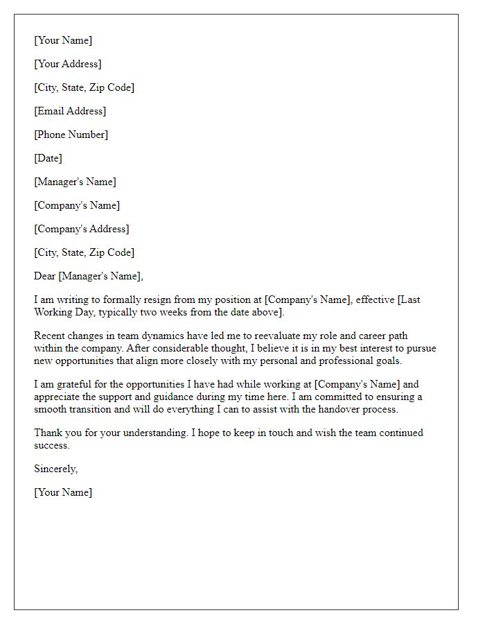 Letter template of resignation after changes in team dynamics