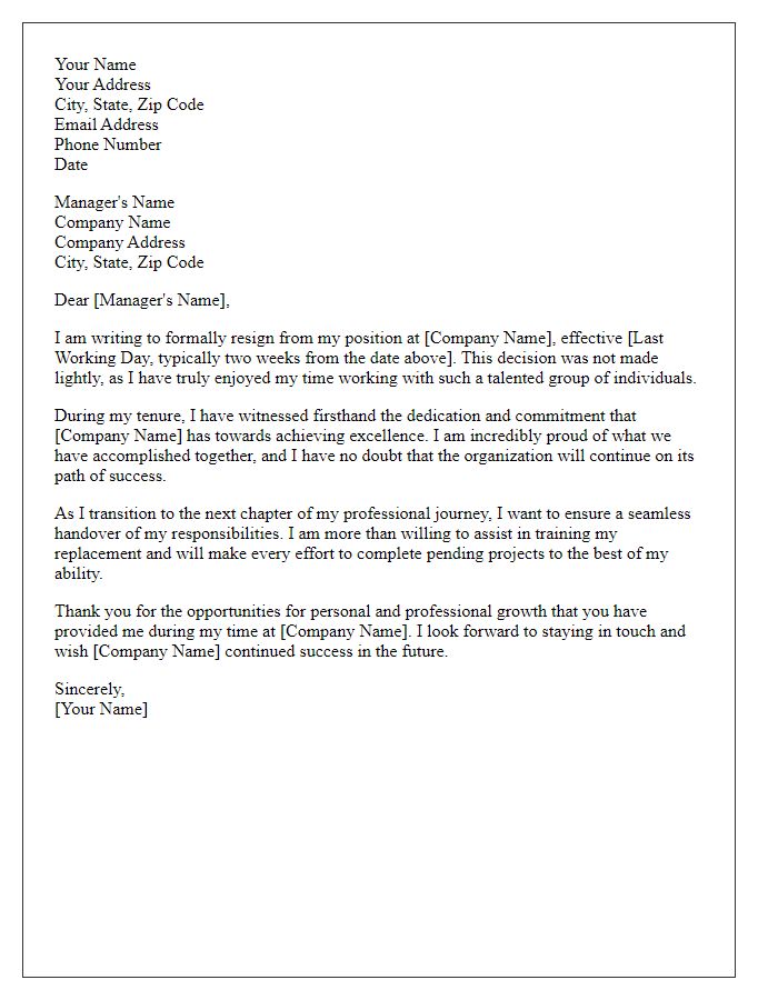 Letter template of resignation promoting continued success of the organization.