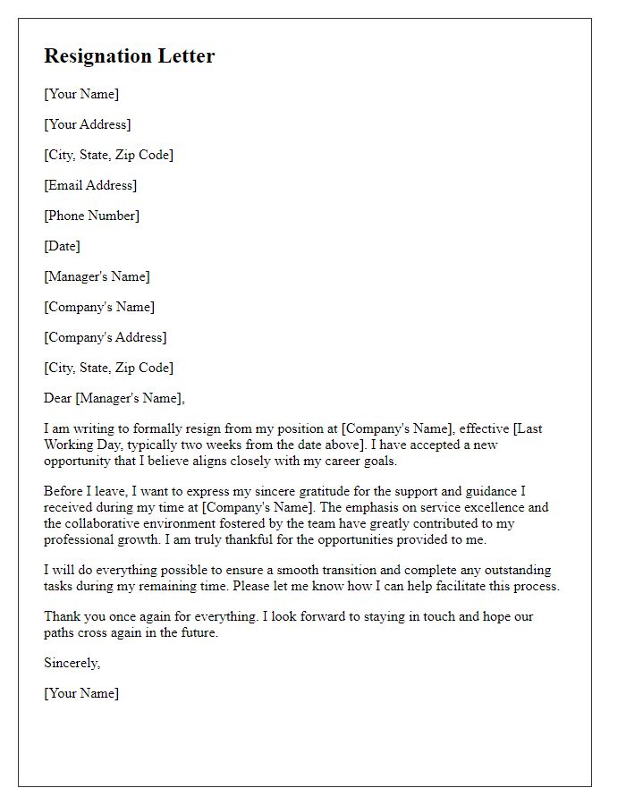 Letter template of resignation post-service excellence acknowledgment