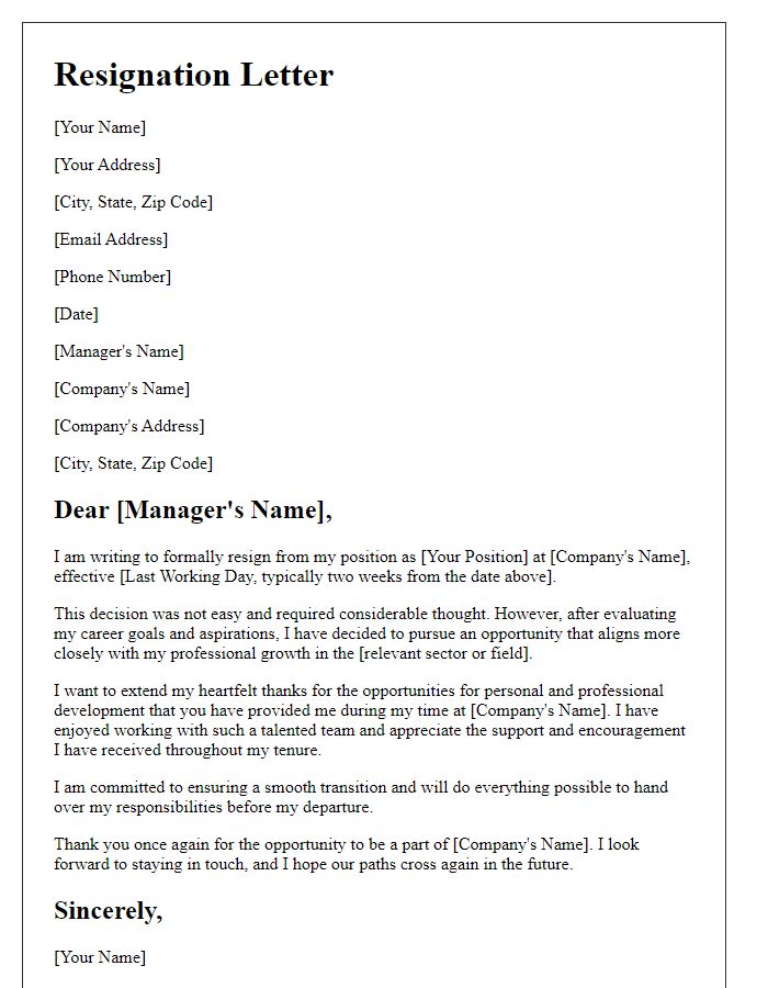 Letter template of resignation adapted to sector progression.