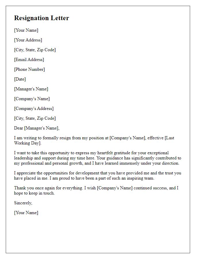 Letter template of resignation appreciating leadership guidance.