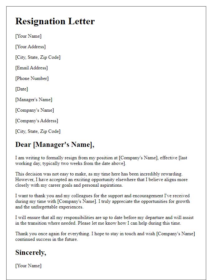 Letter template of resignation citing exciting opportunities elsewhere