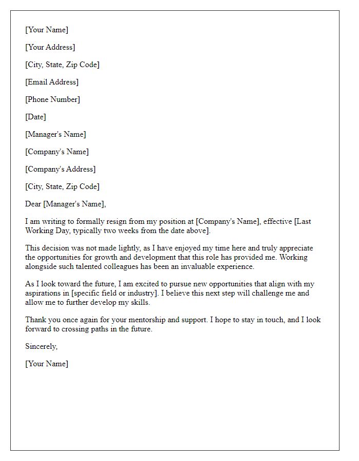 Letter template of resignation focusing on future aspirations.