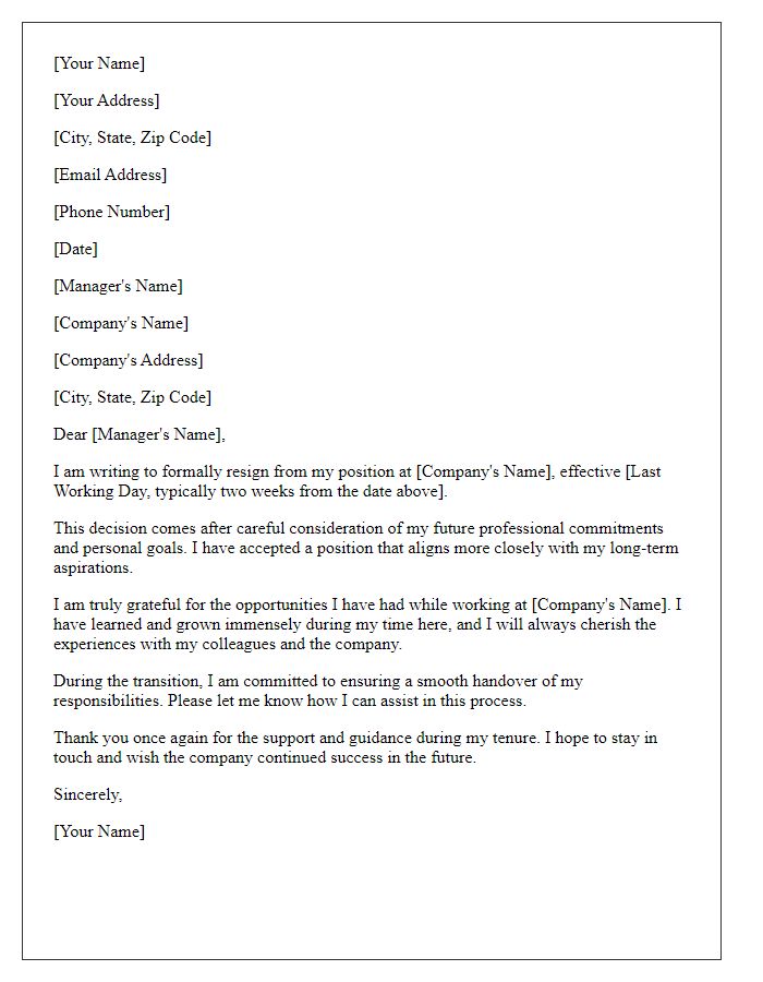 Letter template of resignation sharing future professional commitments.