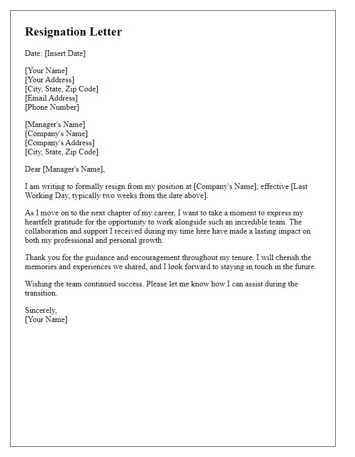 Letter template of resignation with appreciation for teamwork.