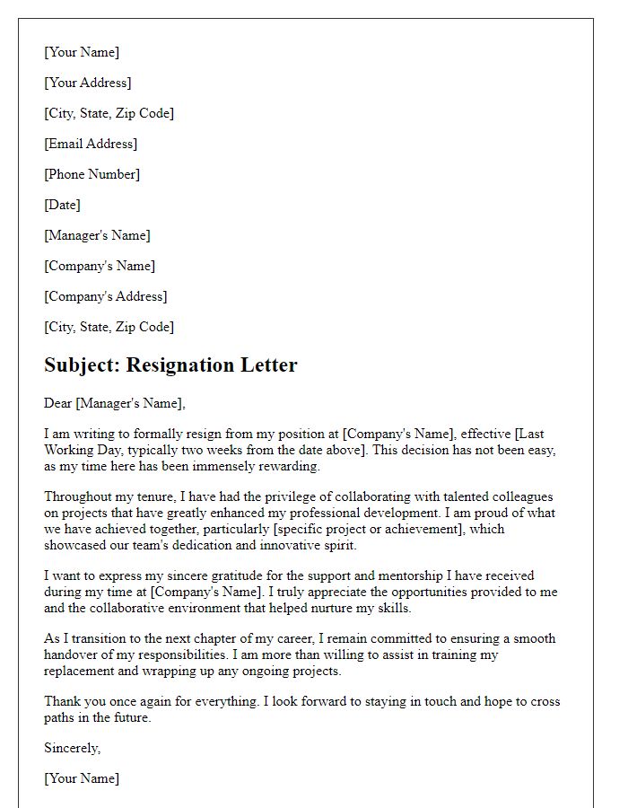 Letter template of resignation recognizing collaborative achievements.