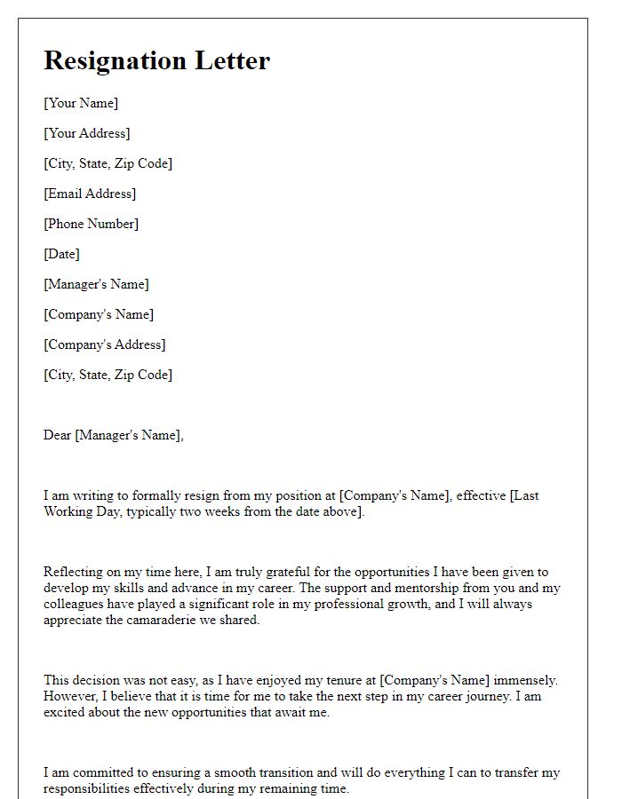 Letter template of resignation reflecting on professional advancement in the organization.