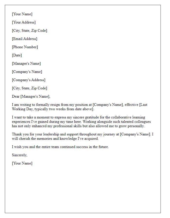 Letter template of resignation that appreciates collaborative learning experiences.