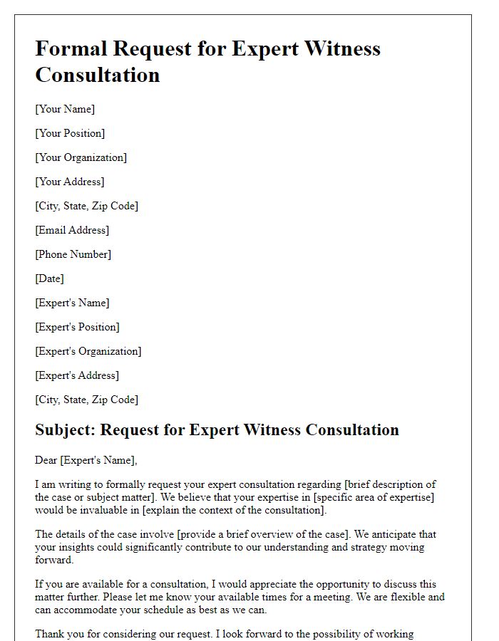 Letter template of Formal Request for Expert Witness Consultation