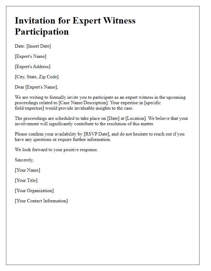 Letter template of Invitation for Expert Witness Participation in Proceedings