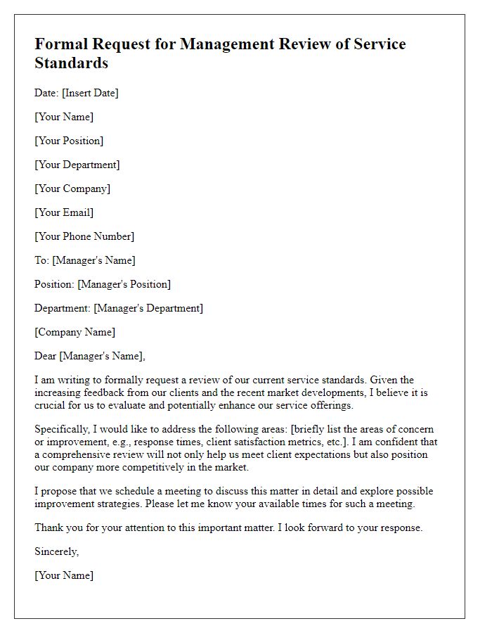 Letter template of formal request for management review of service standards