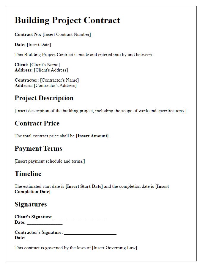 Letter template of building project contract