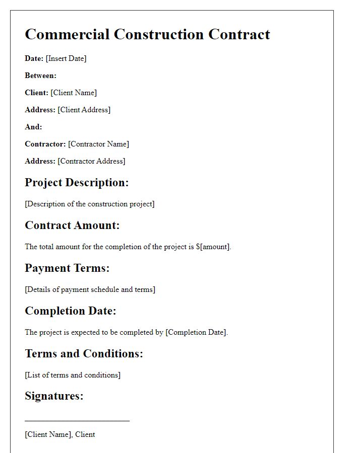 Letter template of commercial construction contract