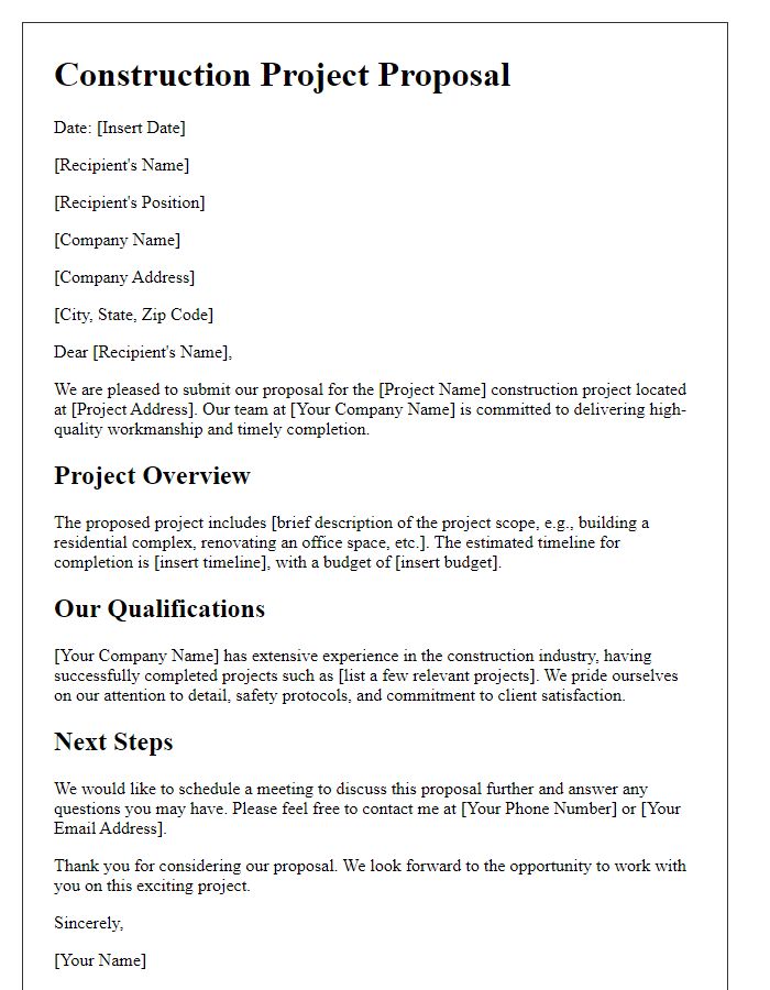 Letter template of construction project proposal letter