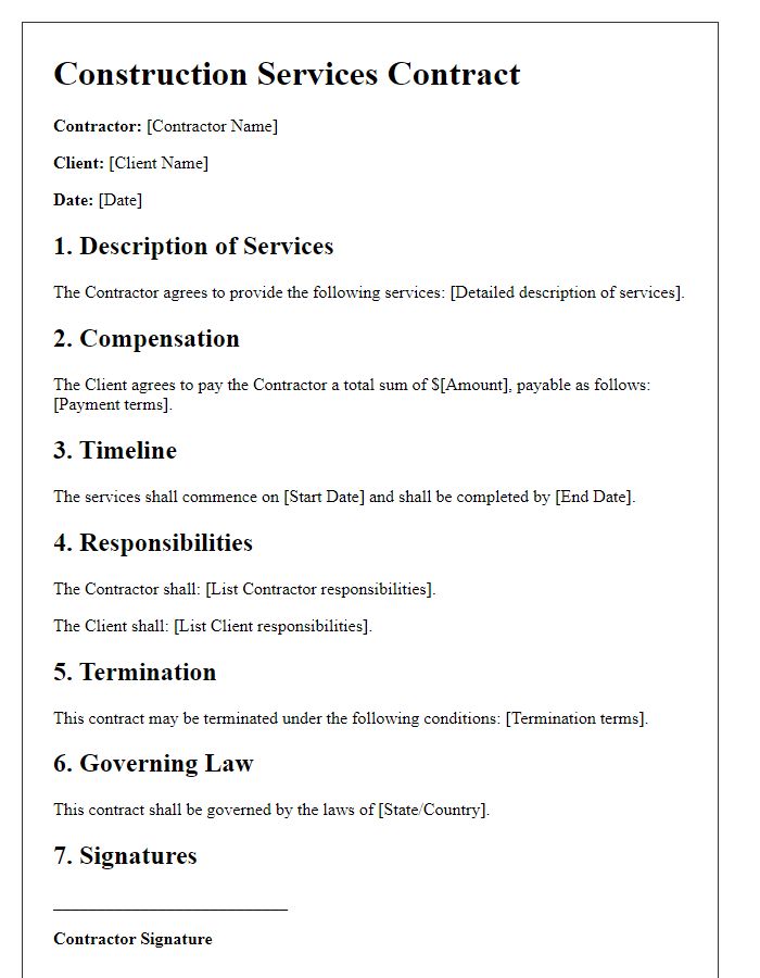 Letter template of construction services contract