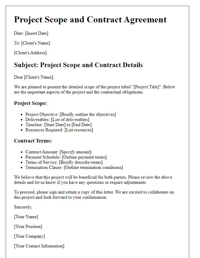 Letter template of project scope and contract