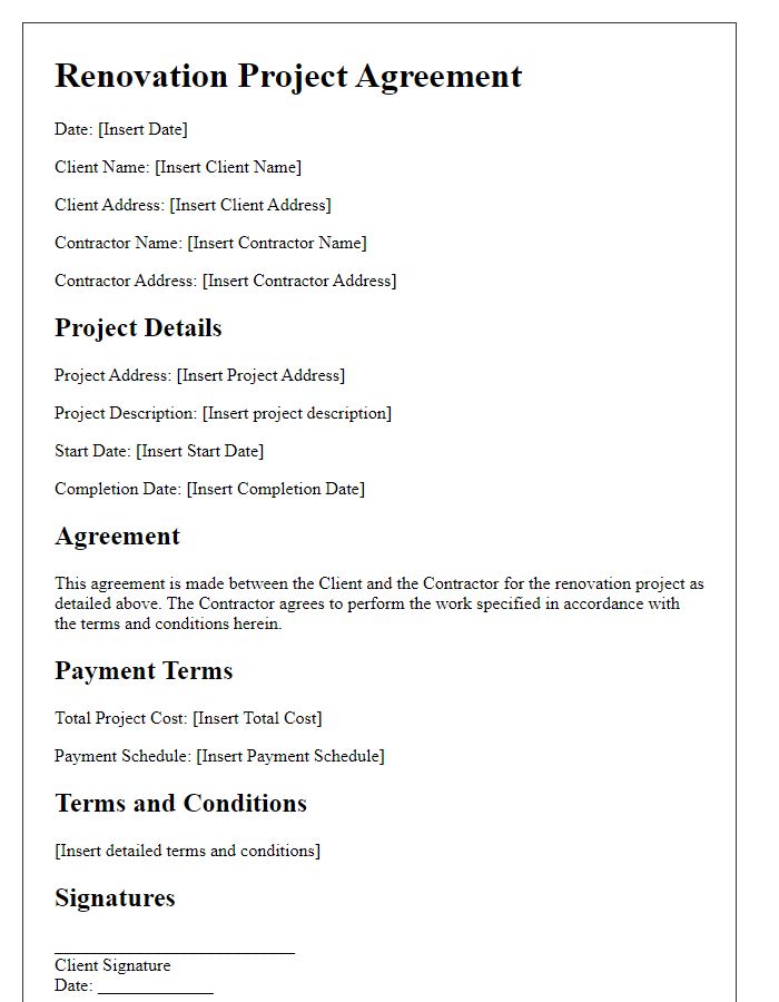 Letter template of renovation project agreement