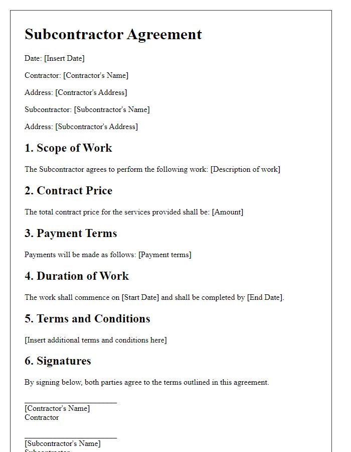 Letter template of subcontractor agreement for construction