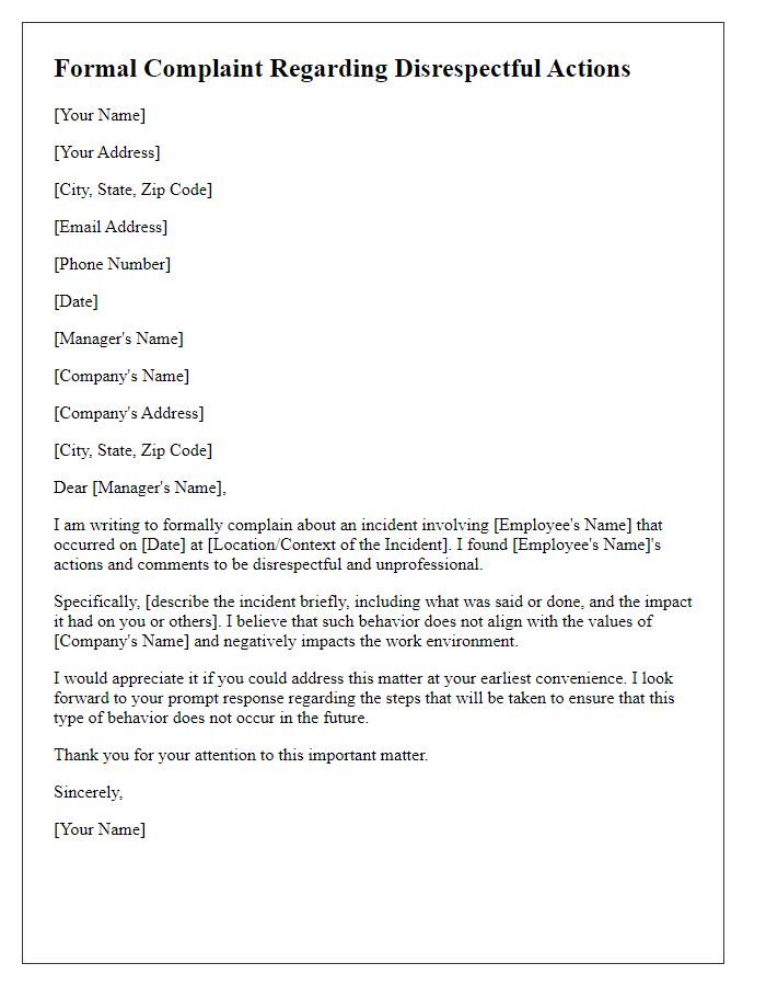 Letter template of formal complaint due to disrespectful actions by an employee.