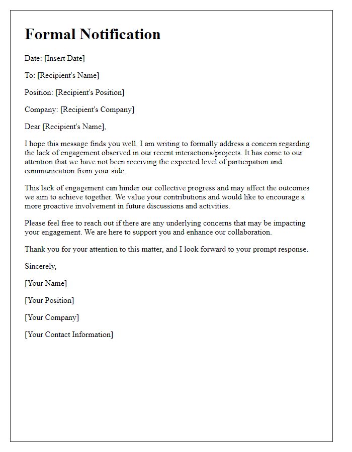 Letter template of formal notification about lack of engagement