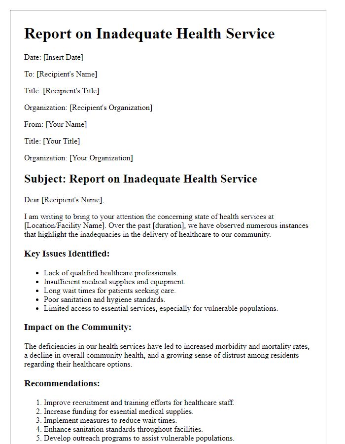 Letter template of report on inadequate health service