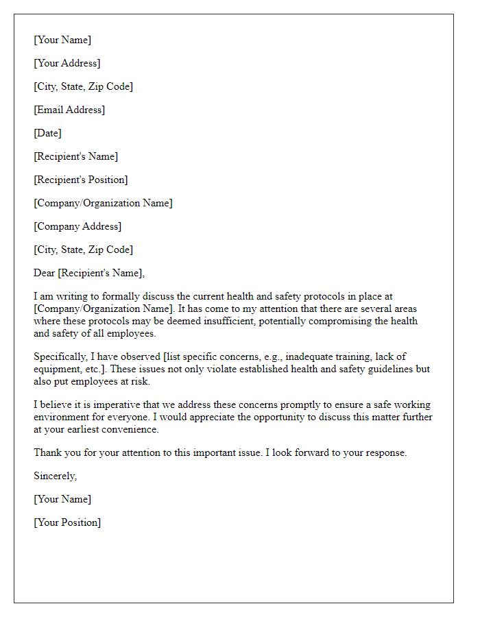 Letter template of formal discussion on insufficient health and safety protocols