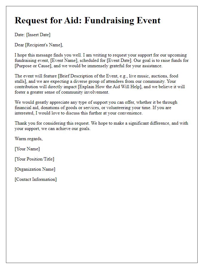 Letter template of fundraising event aid request